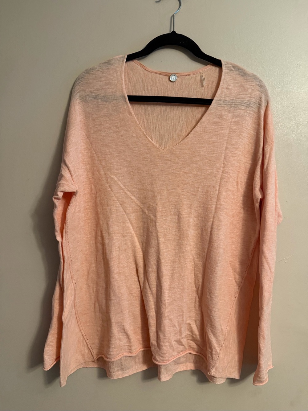 Margaret O'Leary Peach V-Neck Lightweight Sweater